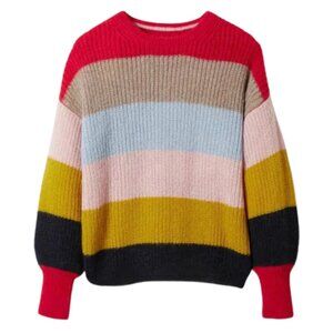 Boden Women's Blouson Cuff Puffy Sweater Rainbow Multi Stripe Size US 6